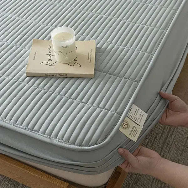 Embroidered Waterproof Mattress Cover-Plain Blue-Linas