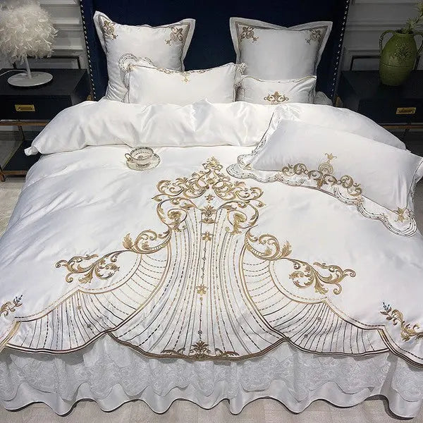 European Luxury Bedding Linen 4 Piece Set-White-Linas
