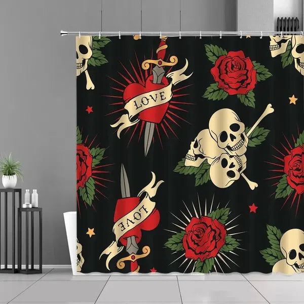 Gothic Shower Curtain Tattoo Girl with Hooks-10-Linas