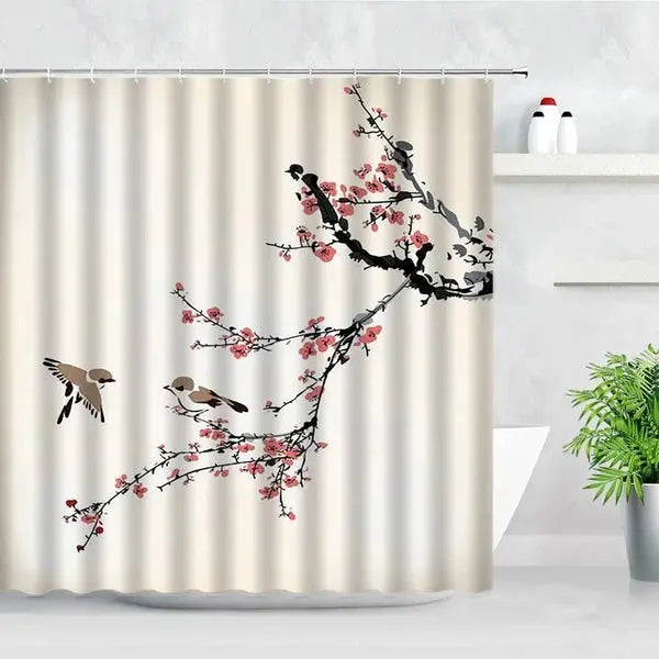 Ink Plant Flowers Shower Curtain-3-Linas