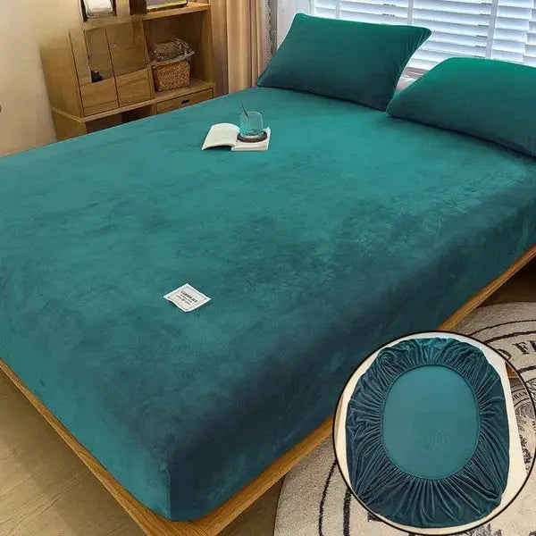 Soft warm velvet fitted sheet-Dark Green-Linas