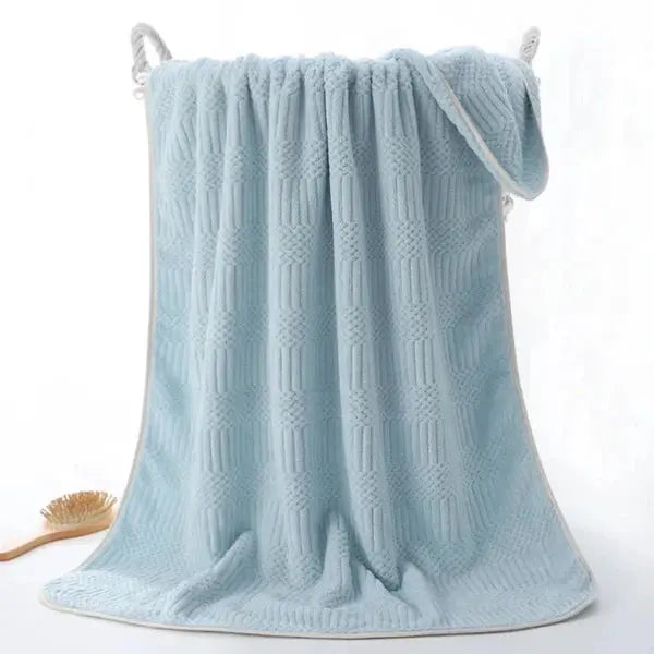 Striped Coral Velvet Bath Towels For Bathroom-Cyan-Linas