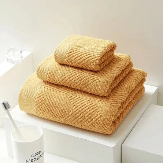 3Pcs Cotton Bath Towel Set-yellow-Linas