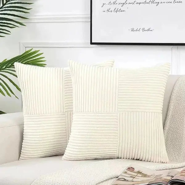Beige Spliced Throw Pillowcases-Beige White-Linas