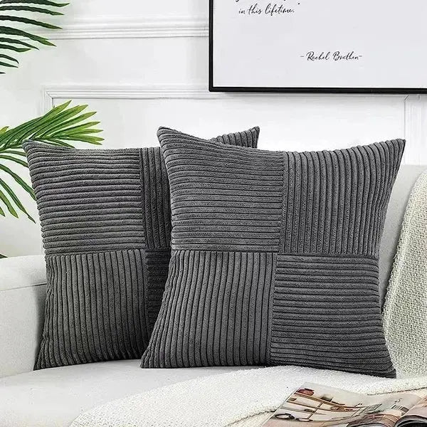 Beige Spliced Throw Pillowcases-Grey-Linas