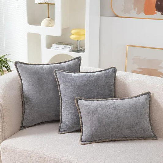 Chenille Wool Edge Pillowcases-Gray-Linas