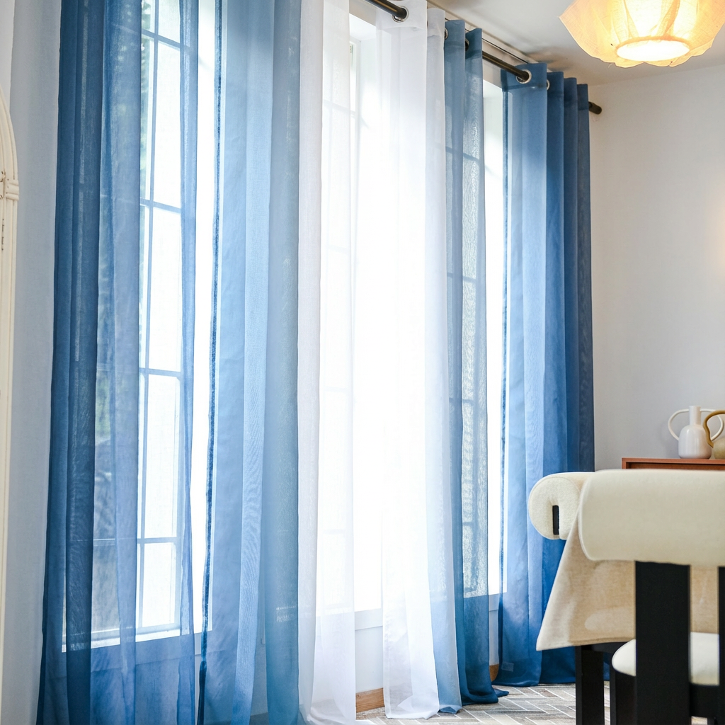 DWCN Custom Linen Texture Ombre Sheer Curtains