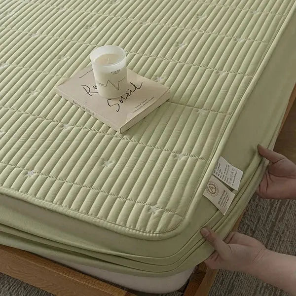 Embroidered Waterproof Mattress Cover-Embroidered Green-Linas