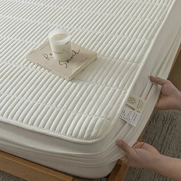 Embroidered Waterproof Mattress Cover-Plain White-Linas