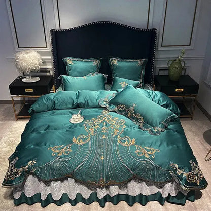 European Luxury Bedding Linen 4 Piece Set-Green-Linas