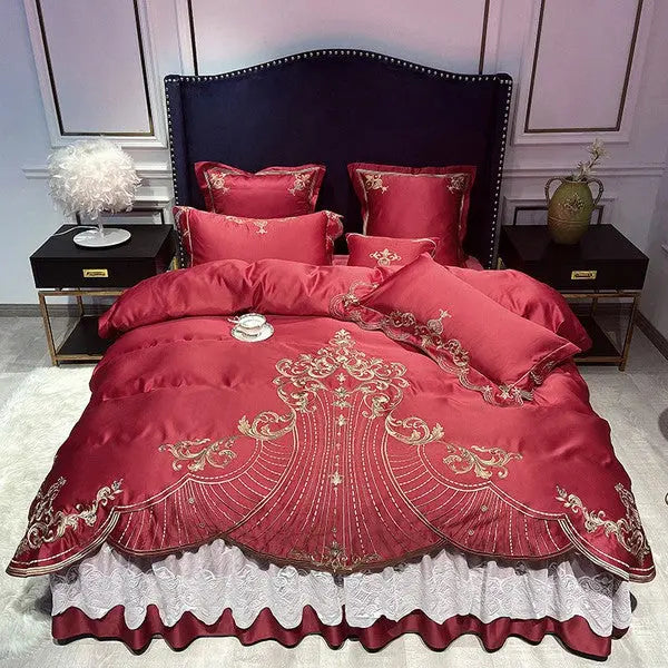 European Luxury Bedding Linen 4 Piece Set-Red-Linas