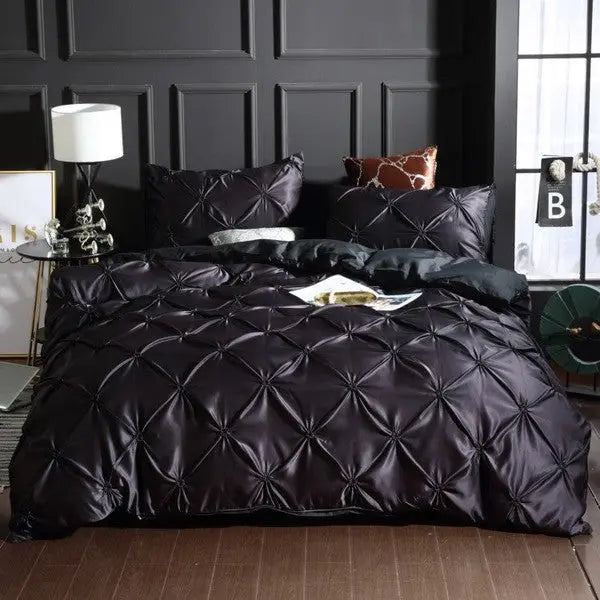 Luxury European Washed Silk Bedding Set 3 Piece-Black-Linas