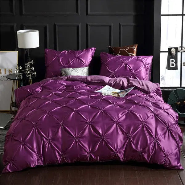 Luxury European Washed Silk Bedding Set 3 Piece-Purple-Linas