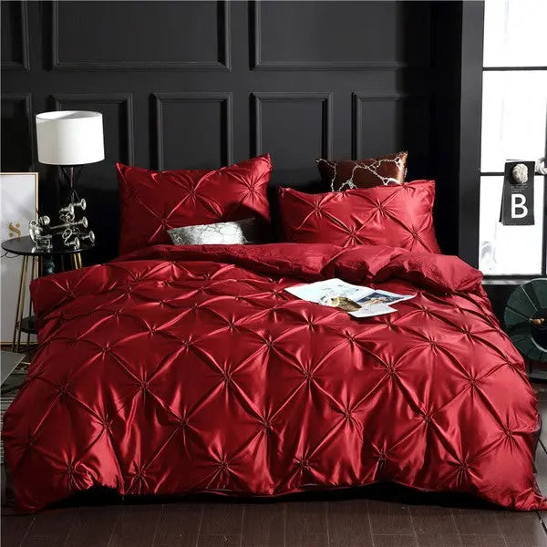 Luxury European Washed Silk Bedding Set 3 Piece-Wine Red-Linas