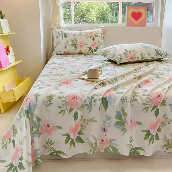 Flower Cotton Flat Sheet Linen Home-02-Linas