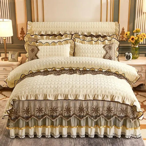 Four Piece European Luxury Comforter set Thick Velvet-Beige-Linas