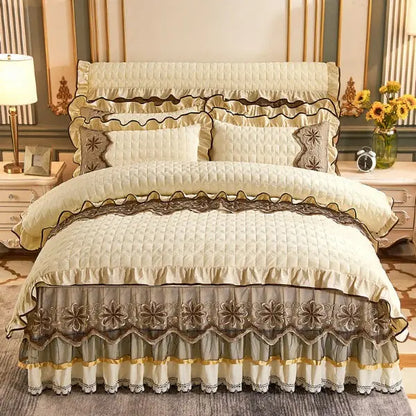 Four Piece European Luxury Comforter set Thick Velvet-Beige-Linas