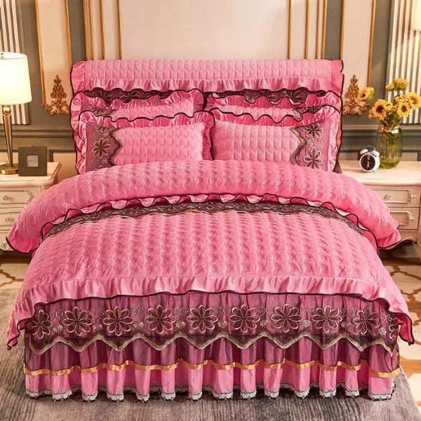 Four Piece European Luxury Comforter set Thick Velvet-Pink-Linas