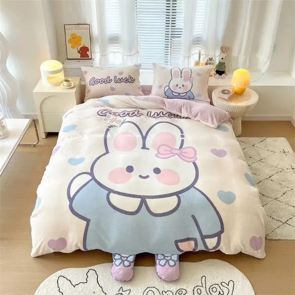 Four Piece Cute Velours Children's Duvet Cover Cartoons-Rabbit Phoebe-Linas
