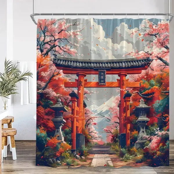 Geisha Japanese Shower Curtain Waterproof Machine Washable With Hooks-1650AT-Linas