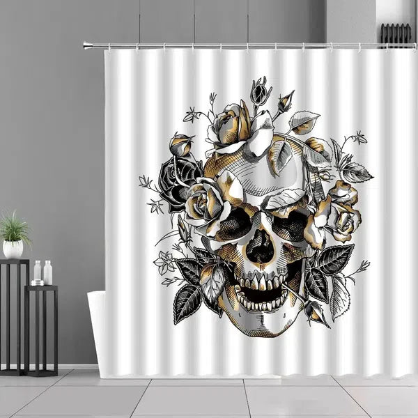 Gothic Shower Curtain Tattoo Girl with Hooks-4-Linas