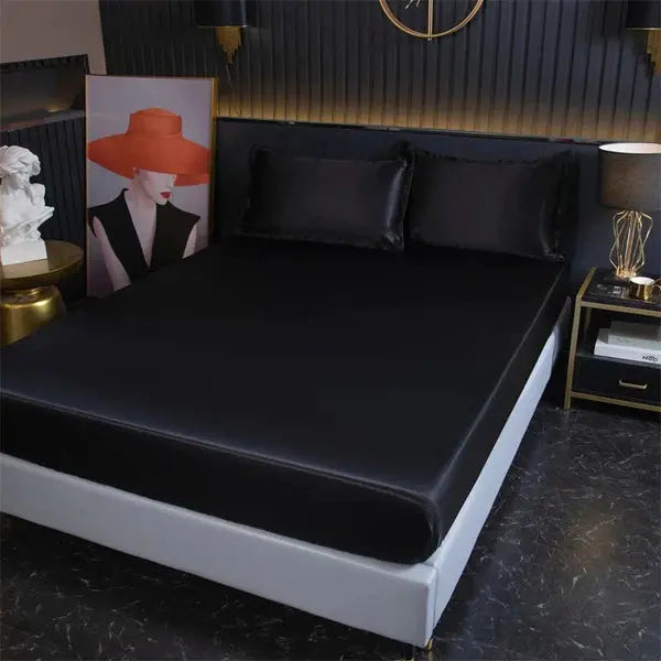 Luxury Satin Fitted Sheet-Black-Linas