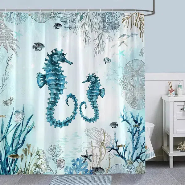 Nautical Shower Curtain-Seahorse-Linas