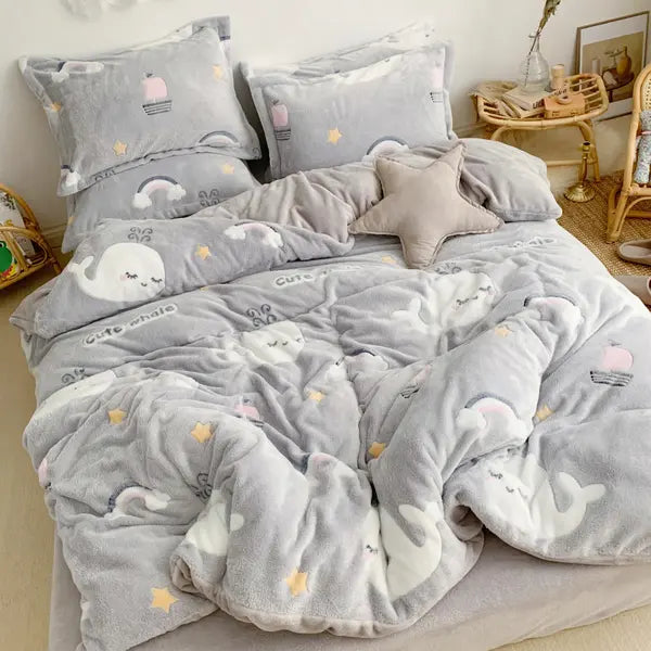Princess Heart Velvet Duvet Cover Set 4 Piece-Rainbow Whale-Linas