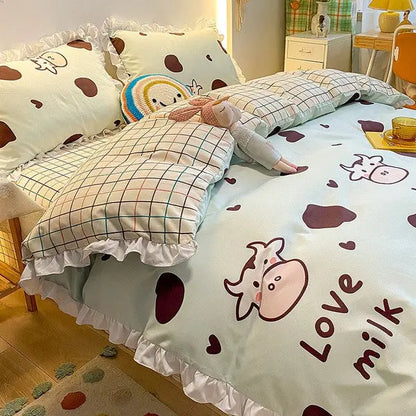 Princess Style Bed Sheet Duvet Cover - 4 Piece-Blue Bull-Linas