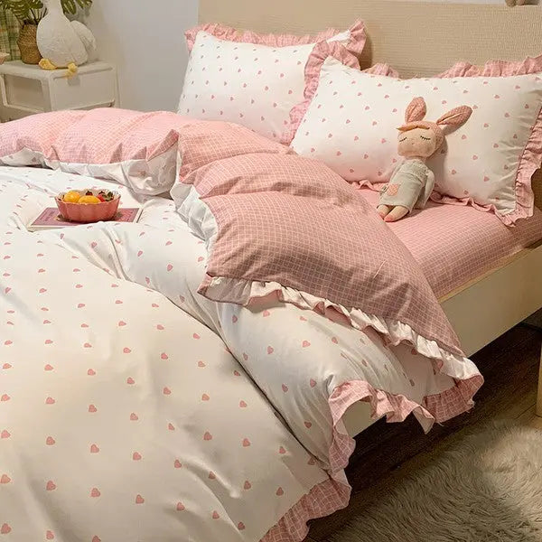 Princess Style Bed Sheet Duvet Cover - 4 Piece-Heart Words-Linas