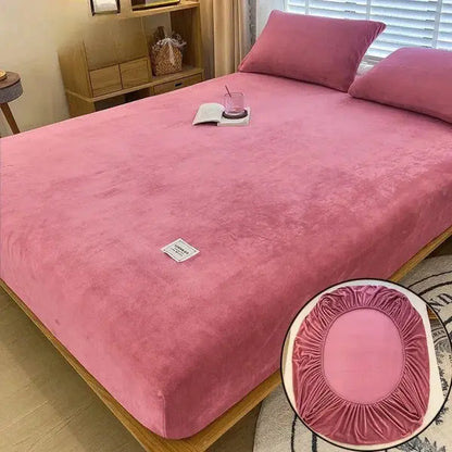 Soft warm velvet fitted sheet-Dark Pink-Linas