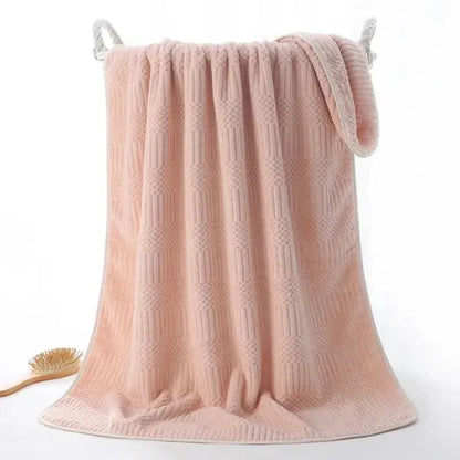Striped Coral Velvet Bath Towels For Bathroom-Pink-Linas