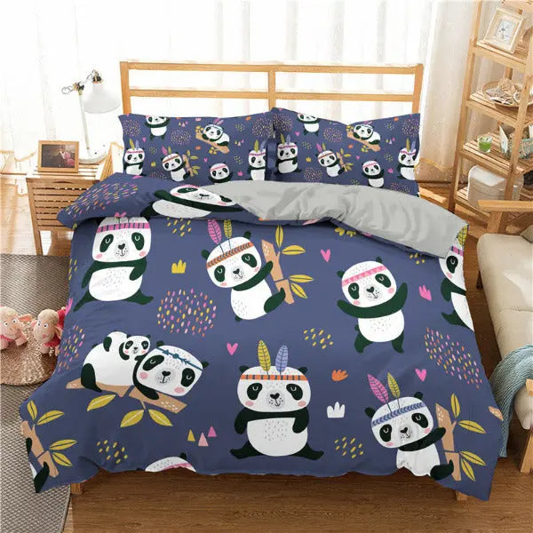 Three Piece Animal Cartoon Children's Duvet Cover-Panda-Linas